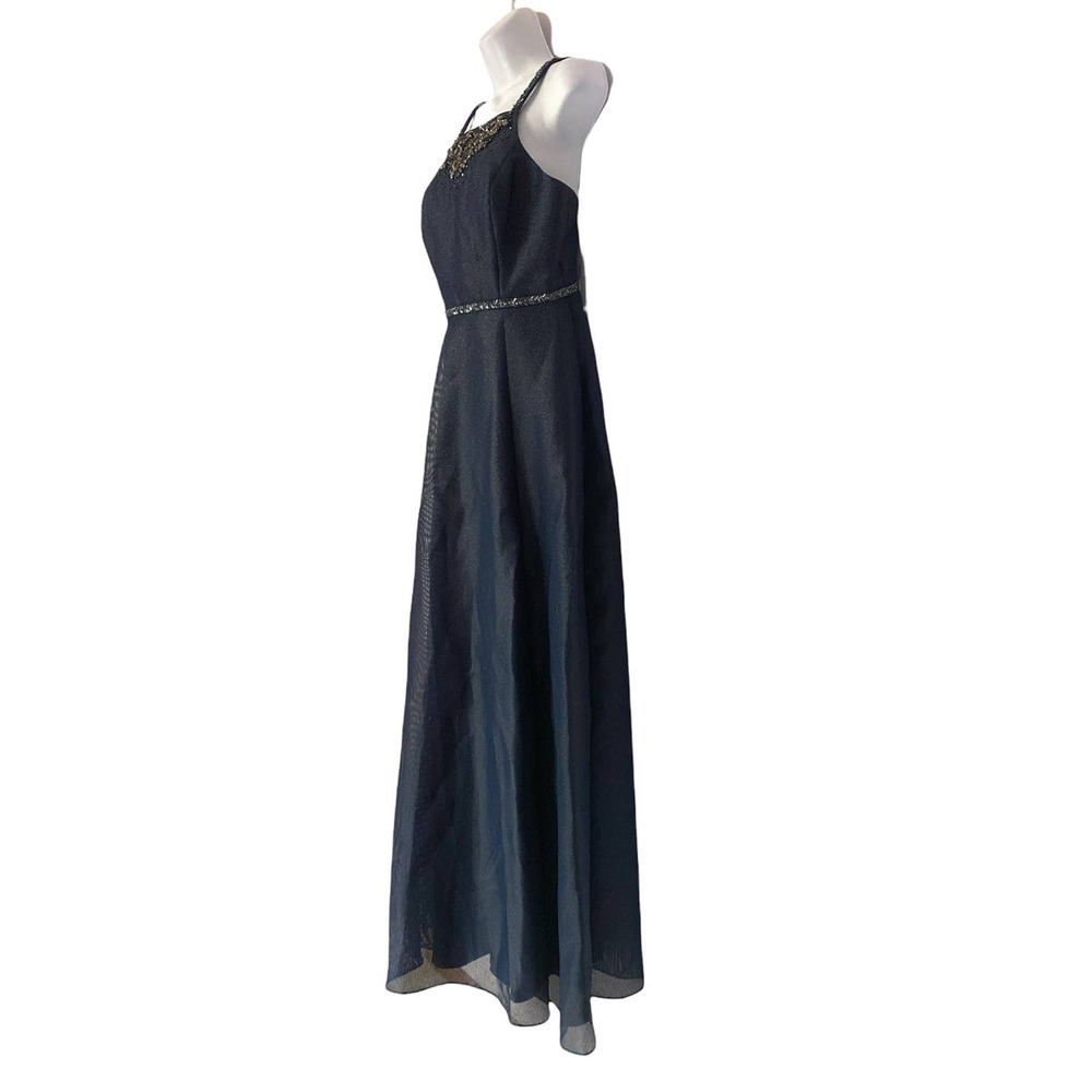 Aidan Mattox Pocket Dress Beaded Shimmering Navy Prom Maxi Formal Evening Gown - Picture 6 of 12